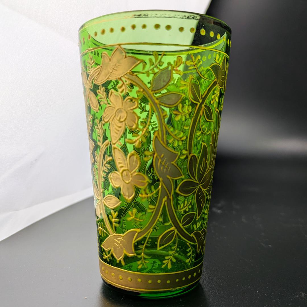 Moser モーゼル 金彩グラス 4個セット エメラルドグリーン アラベスク