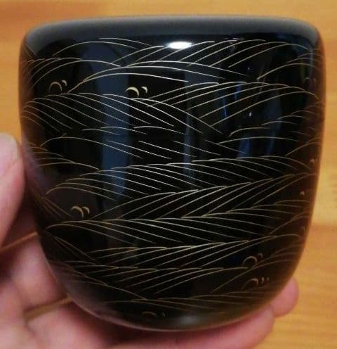 前志芸男作 沈金 波千鳥 蒔絵 共箱 共布 茶道具