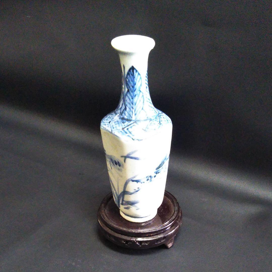 中国古美術/青花魚藻紋四方長頸瓶/元代/