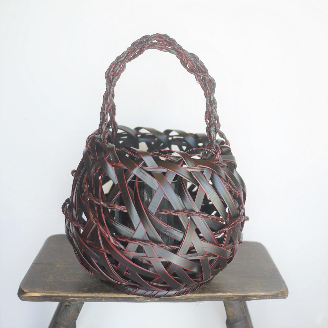 九州籃胎漆器　久留米九籃　竹細工花入れ　バスケット編籠　郷土民芸品　福岡