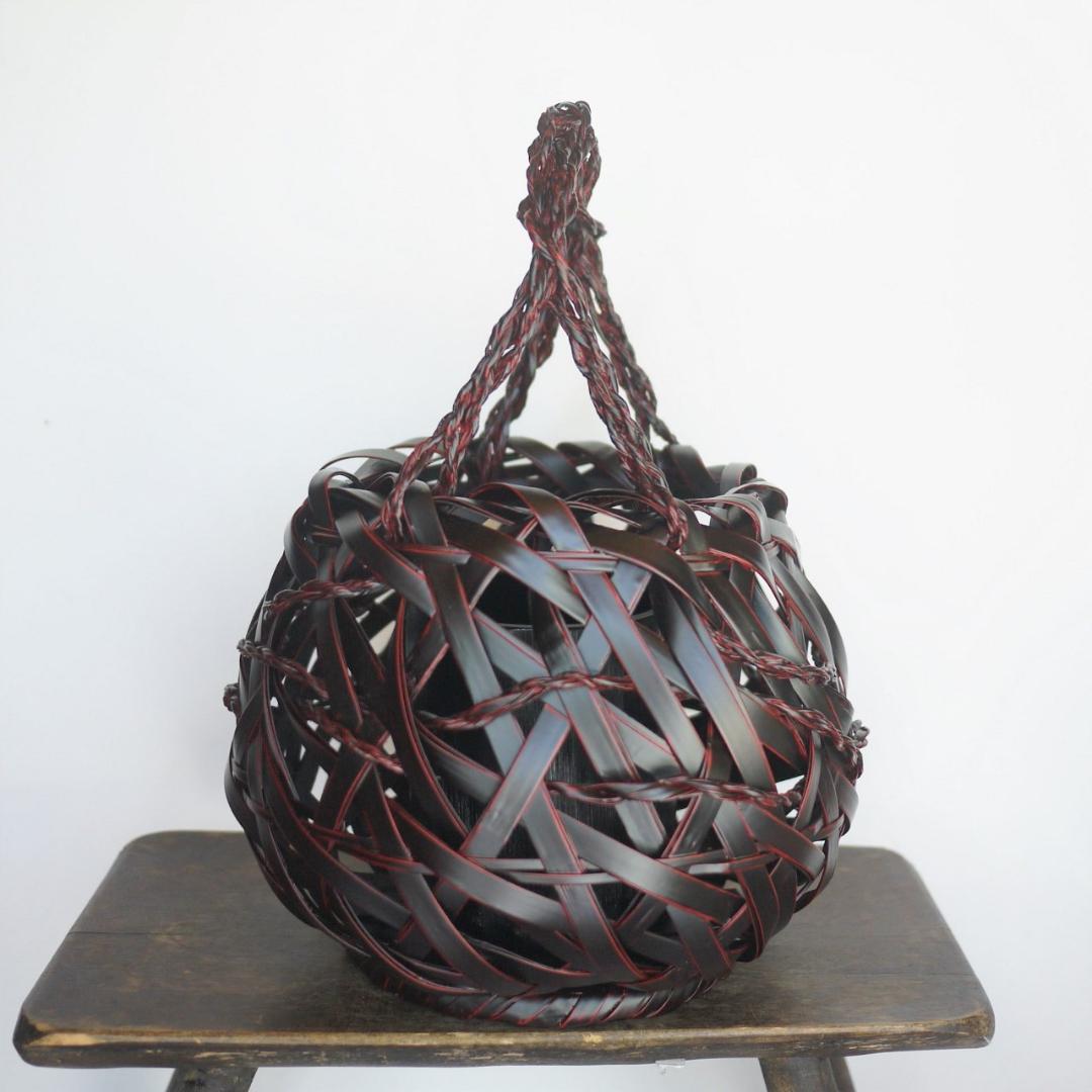 九州籃胎漆器　久留米九籃　竹細工花入れ　バスケット編籠　郷土民芸品　福岡