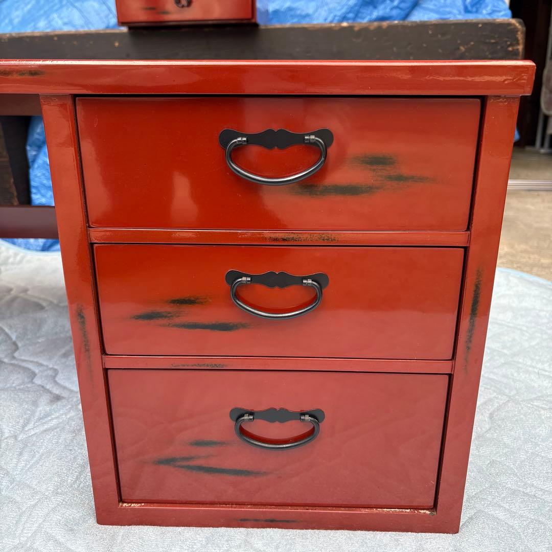 根来塗 島安汎工芸 木製文机 朱塗 昭和レトロ 古民具 学習机 - メルカリ