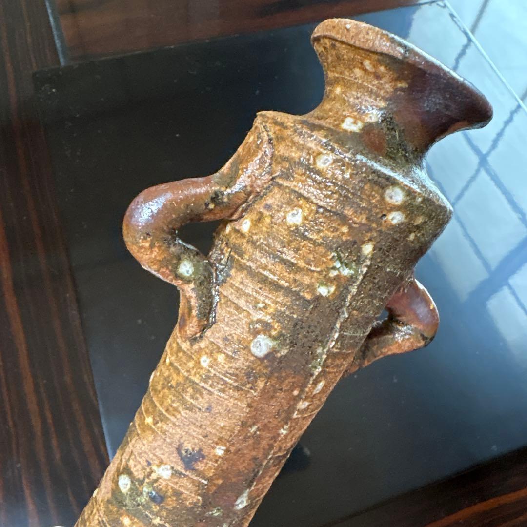 力窯 水垣力 扁壷 花器 花入 土味 栞共箱 力窯 水垣力 扁壷 花器 花入