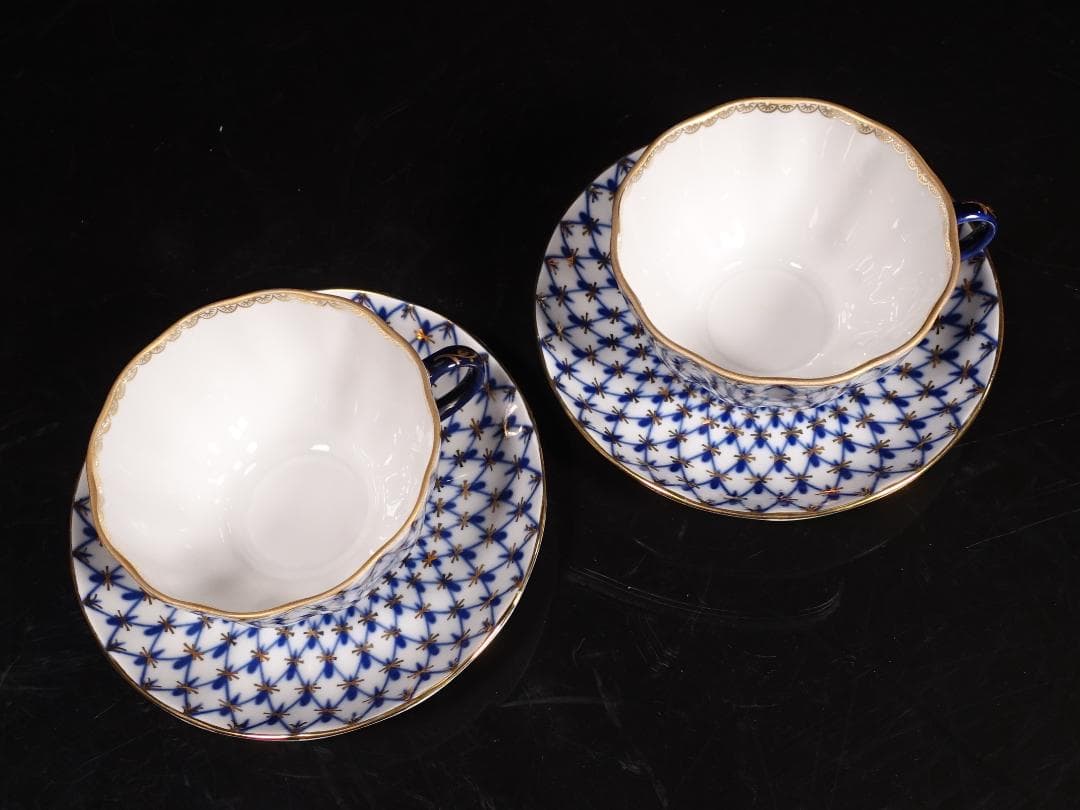 ロモノーソフ LOMONOSOV コバルトネット カップソーサー プレート ペア