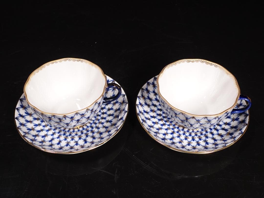 ロモノーソフ LOMONOSOV コバルトネット カップソーサー プレート ペア