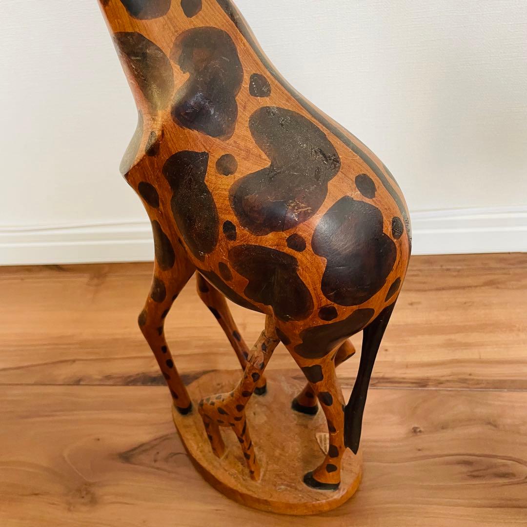 キリン 親子 木彫り 木製 アフリカ 置物 オブジェ ヴィンテージ