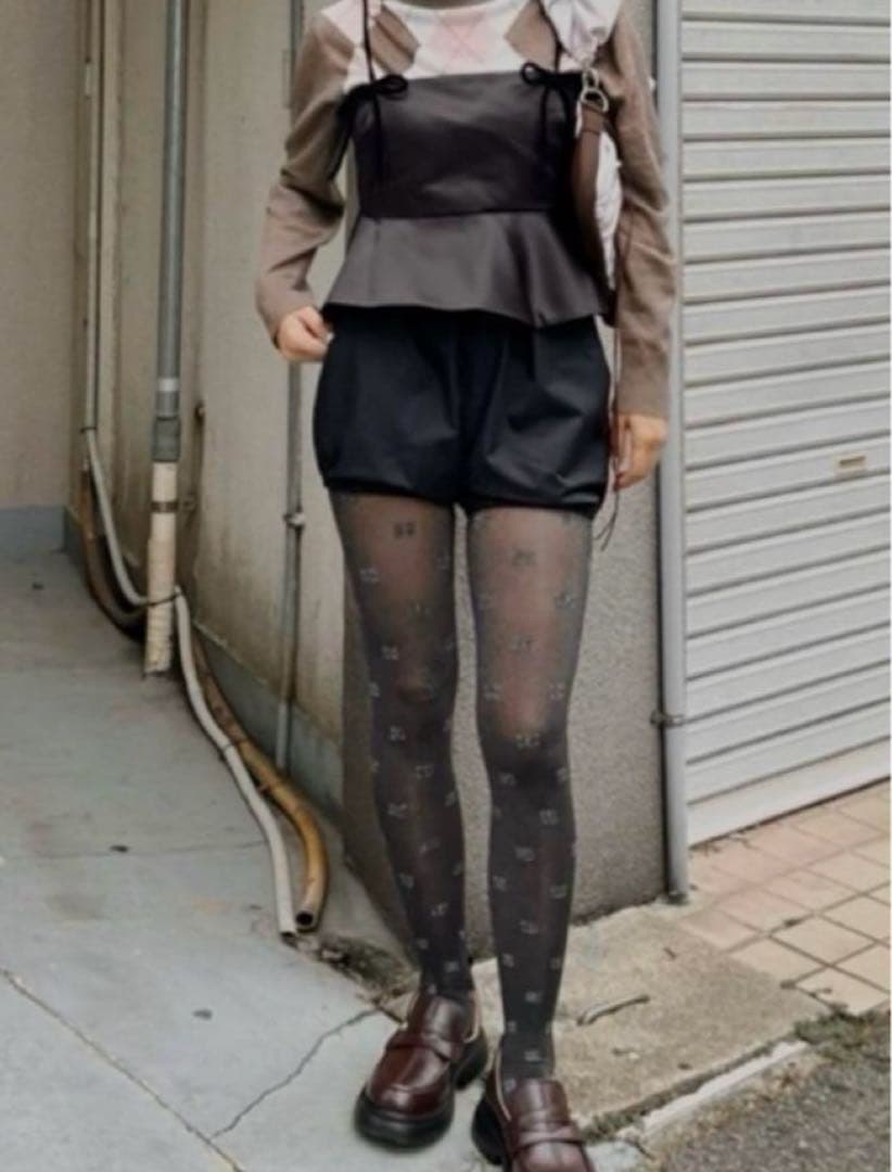 nn GANNI/ ガニー　ロゴ　ブラックラメタイツ