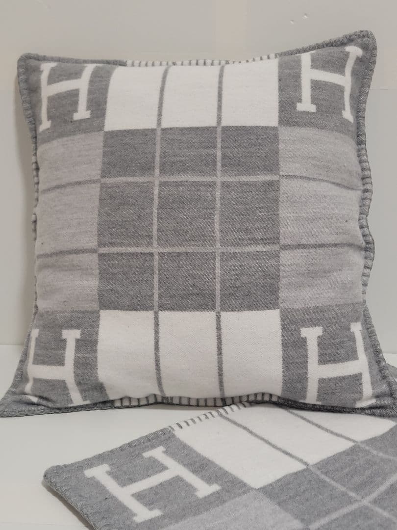 ami　【2枚】　エルメス　クッションカバー　グレー　45×45　チェック