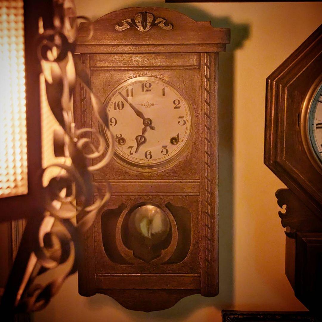 アンティーク掛時計　古時計　振り子時計　ゼンマイ掛時計　レトロ