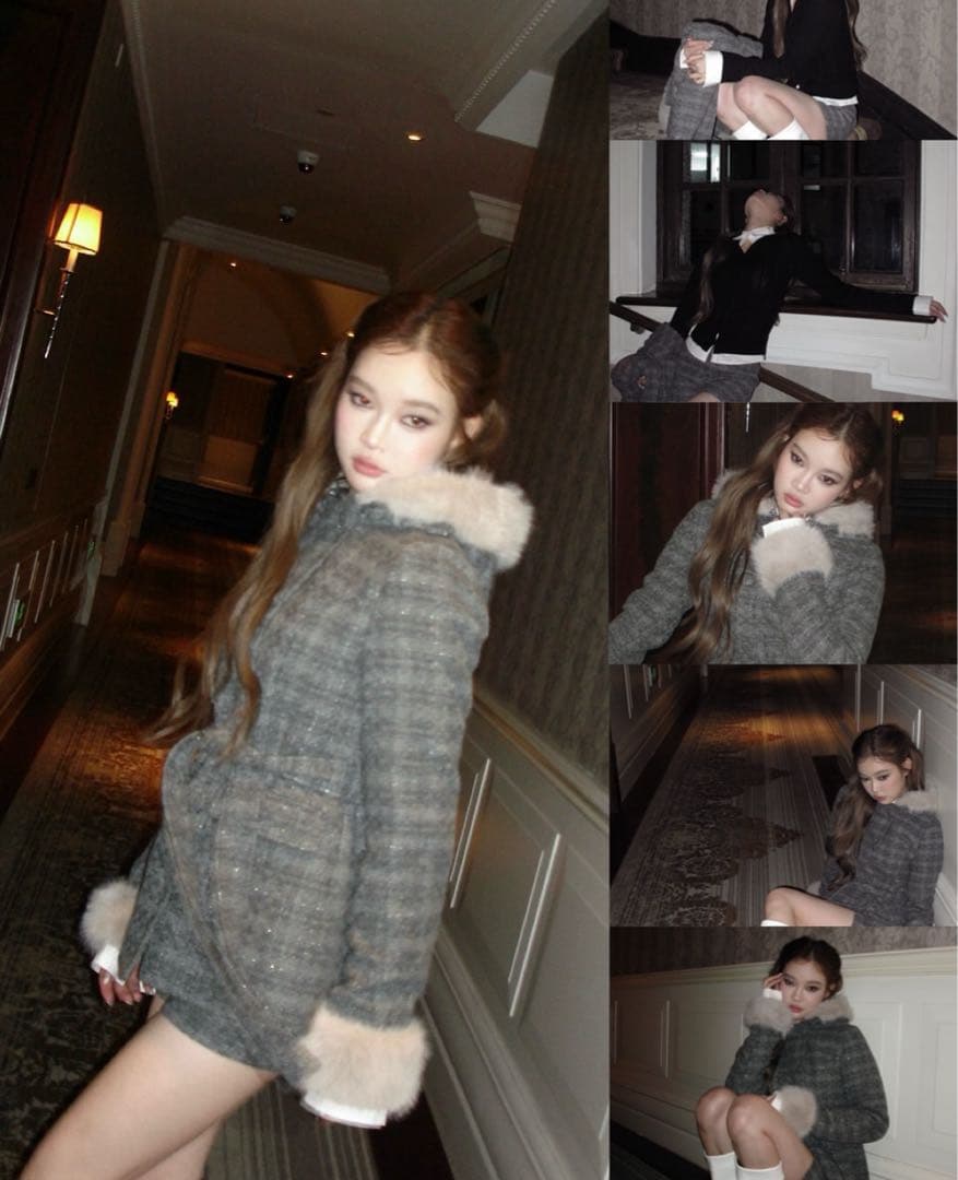 andwang Twinkle Button Tweed Coat 限定 GRY Racing Green Regular