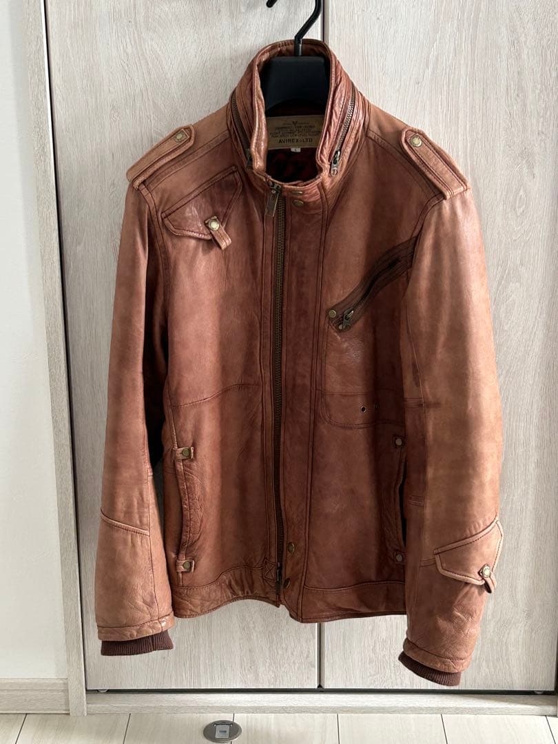 AVIREX ブラウンレザーシングルライダースジャケット Lサイズ