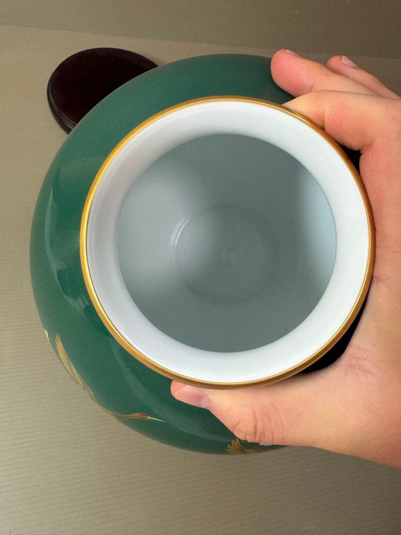 2792 香蘭社 金彩鶴文 花瓶 花台付 未使用