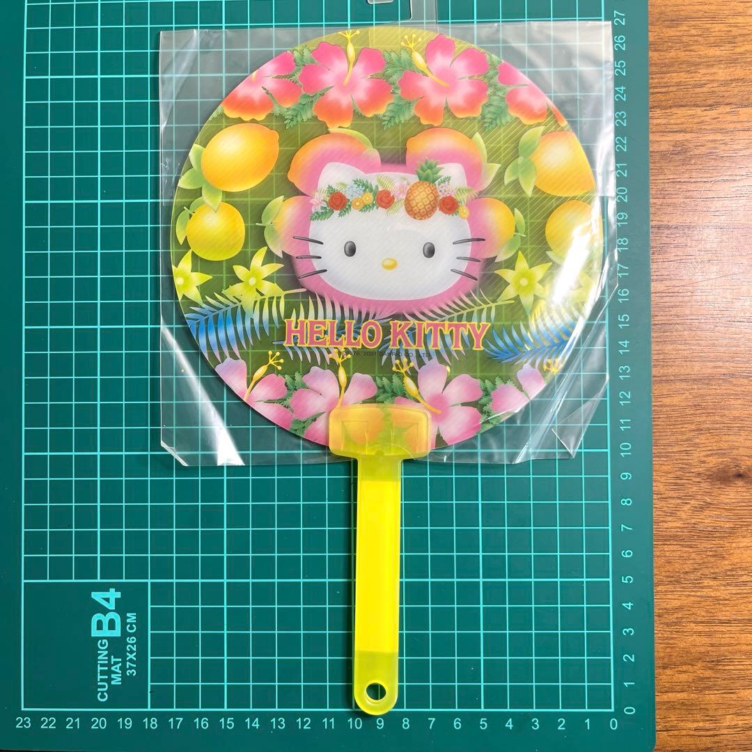 キティ うちわ フルーツ ハイビスカス 2001年製 平成レトロ 新品未使用