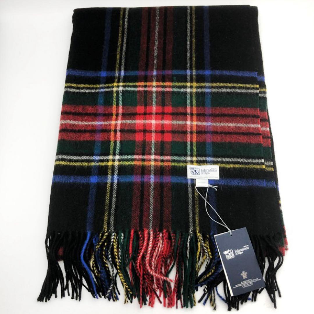 ジョンストンズ 大判 マフラー スカーフ ブラックスチュワート