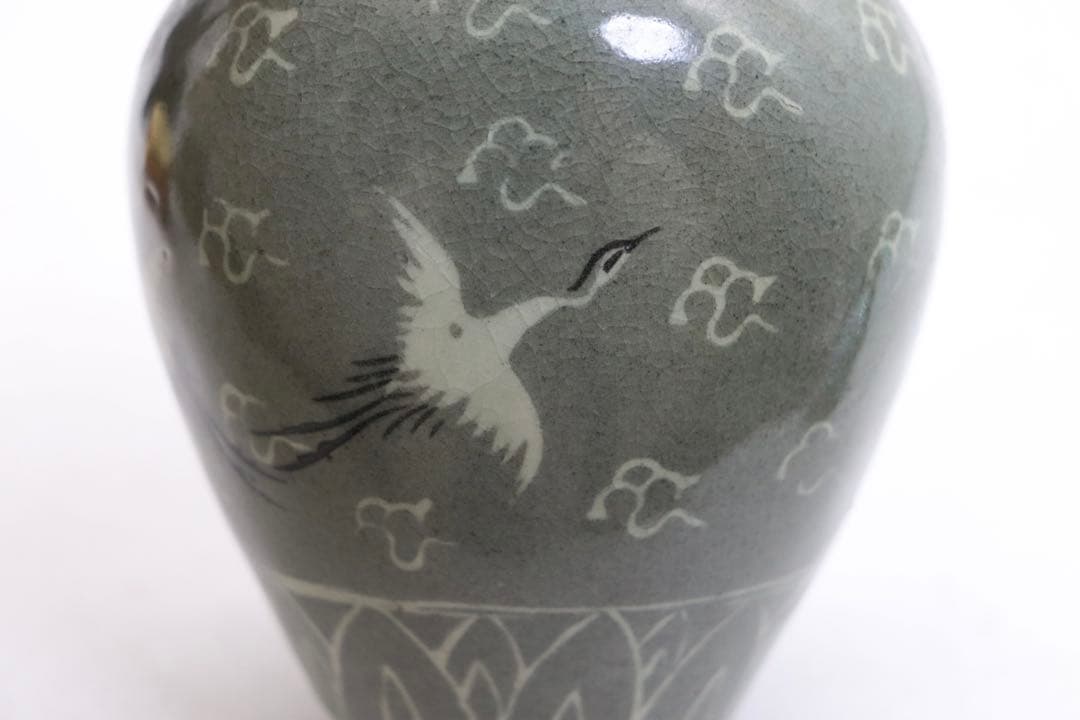 朝鮮青磁 象嵌 鶴紋瓶 李朝 送料込み260104 - メルカリ