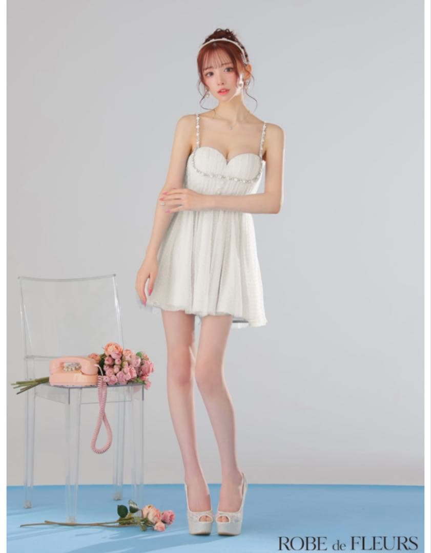 ROBE de FLEURS ドットチュールビジューフレアミニキャバドレス