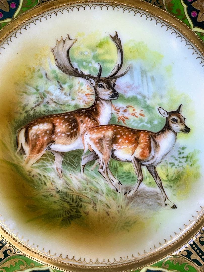 大型40cm！】オールドノリタケ 鹿紋 金盛り 大皿 プレートセット