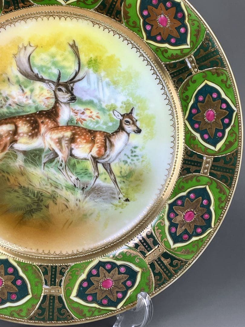 大型40cm！】オールドノリタケ 鹿紋 金盛り 大皿 プレートセット