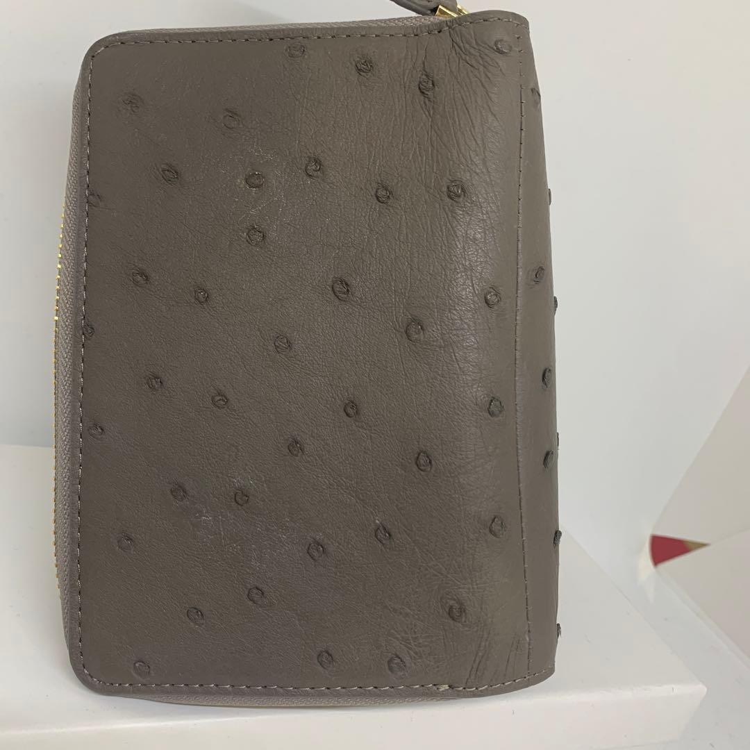 auauoi さん専用新品 オーストリッチ ちょっと大きな二つ折り財布 グレー