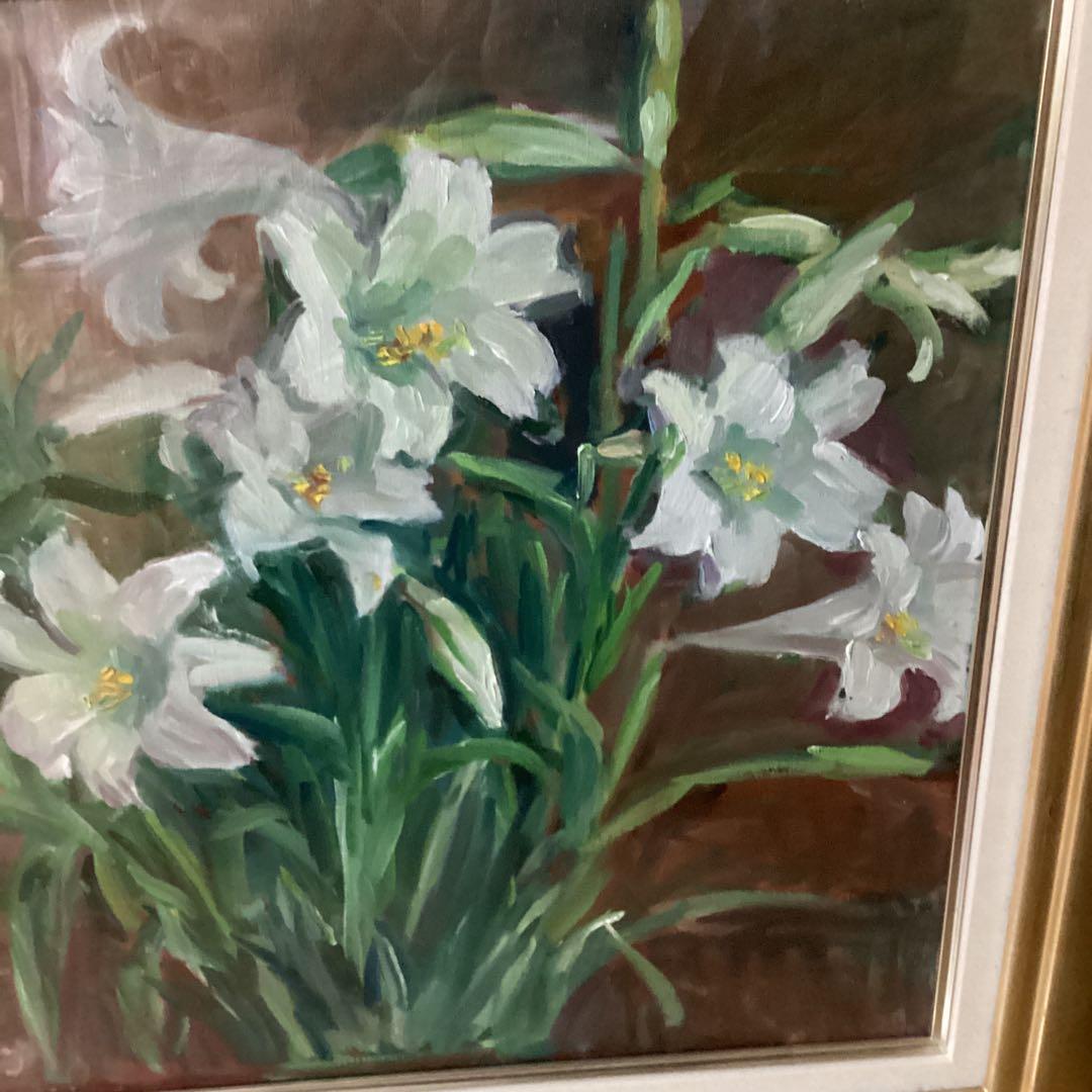 中川一政静物【百合】油彩画　額装仕立て　状態良好　肉筆画模写　即決品　レア品