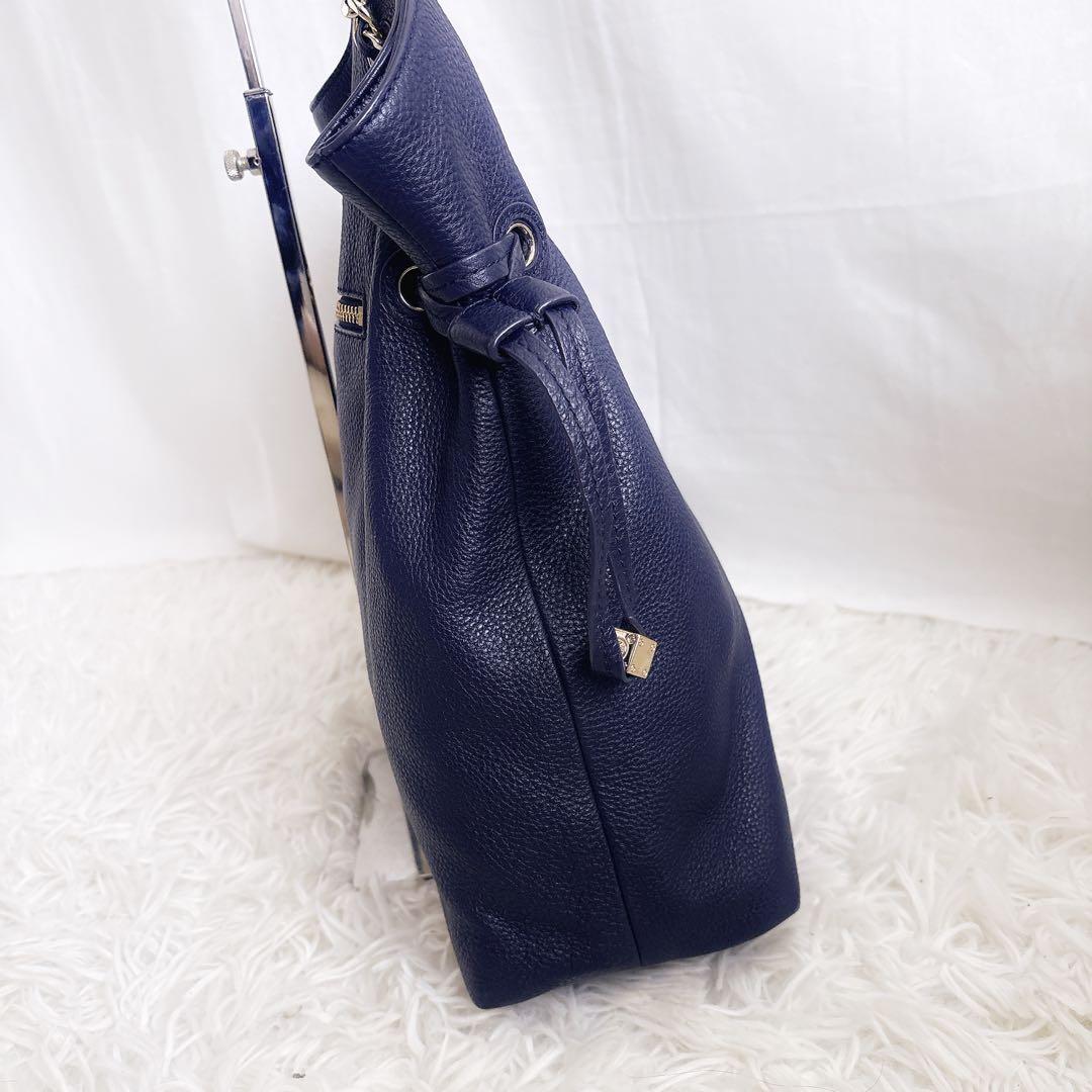 TORY BURCH チェーン トートバッグ シボ革 レザー ネイビー A4
