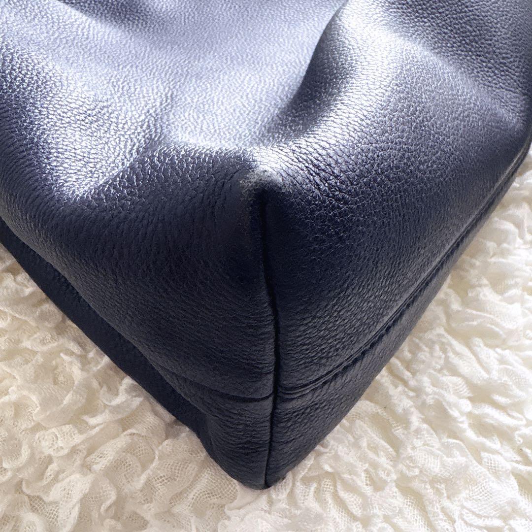 TORY BURCH チェーン トートバッグ シボ革 レザー ネイビー A4