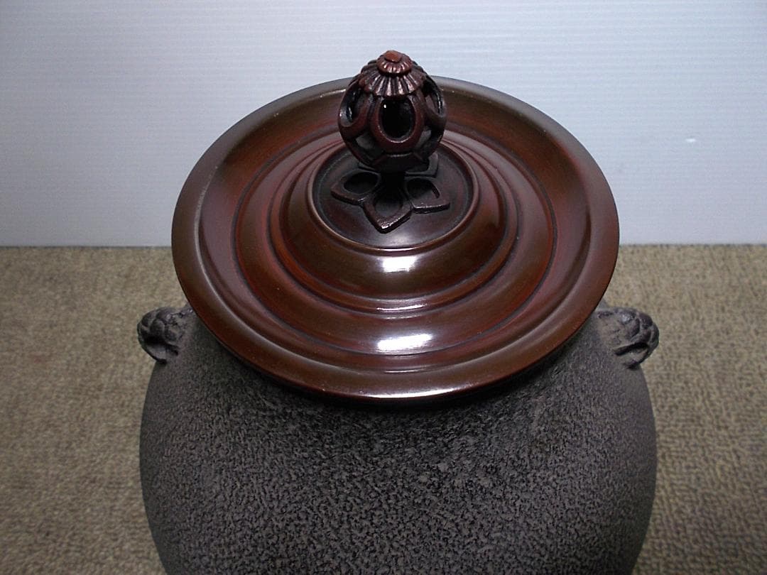 在銘】紫砂 提梁壺｜獅子面環装・古作風合｜一点物 幅約12・高さ約17