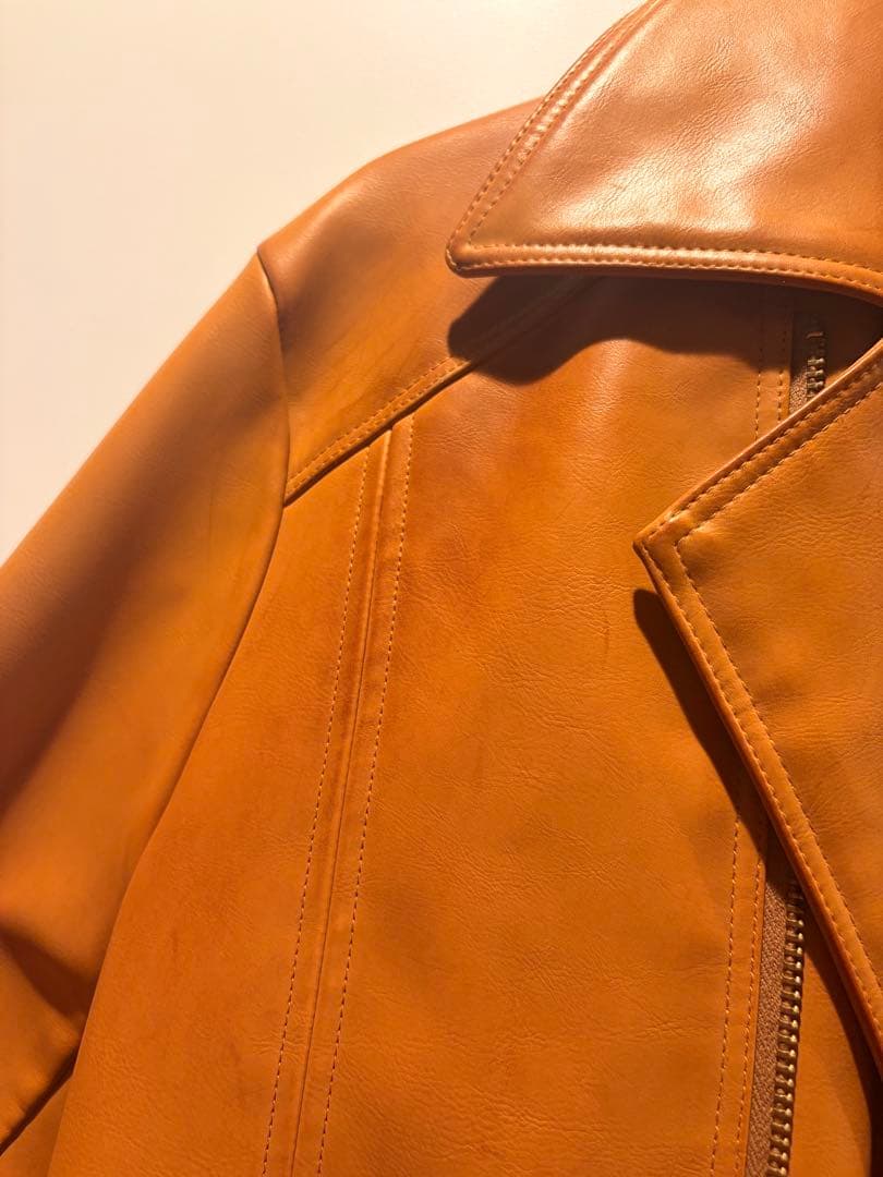 キャメル色レザーシングルライダースジャケット COW HIDE CAMEL