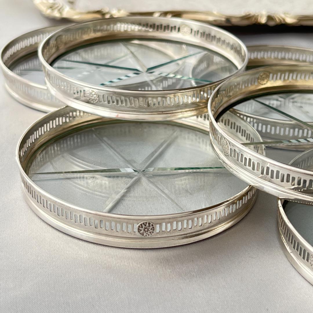 【Webster】 【純銀 / ガラス】紋章のコースター 6枚 スターリング