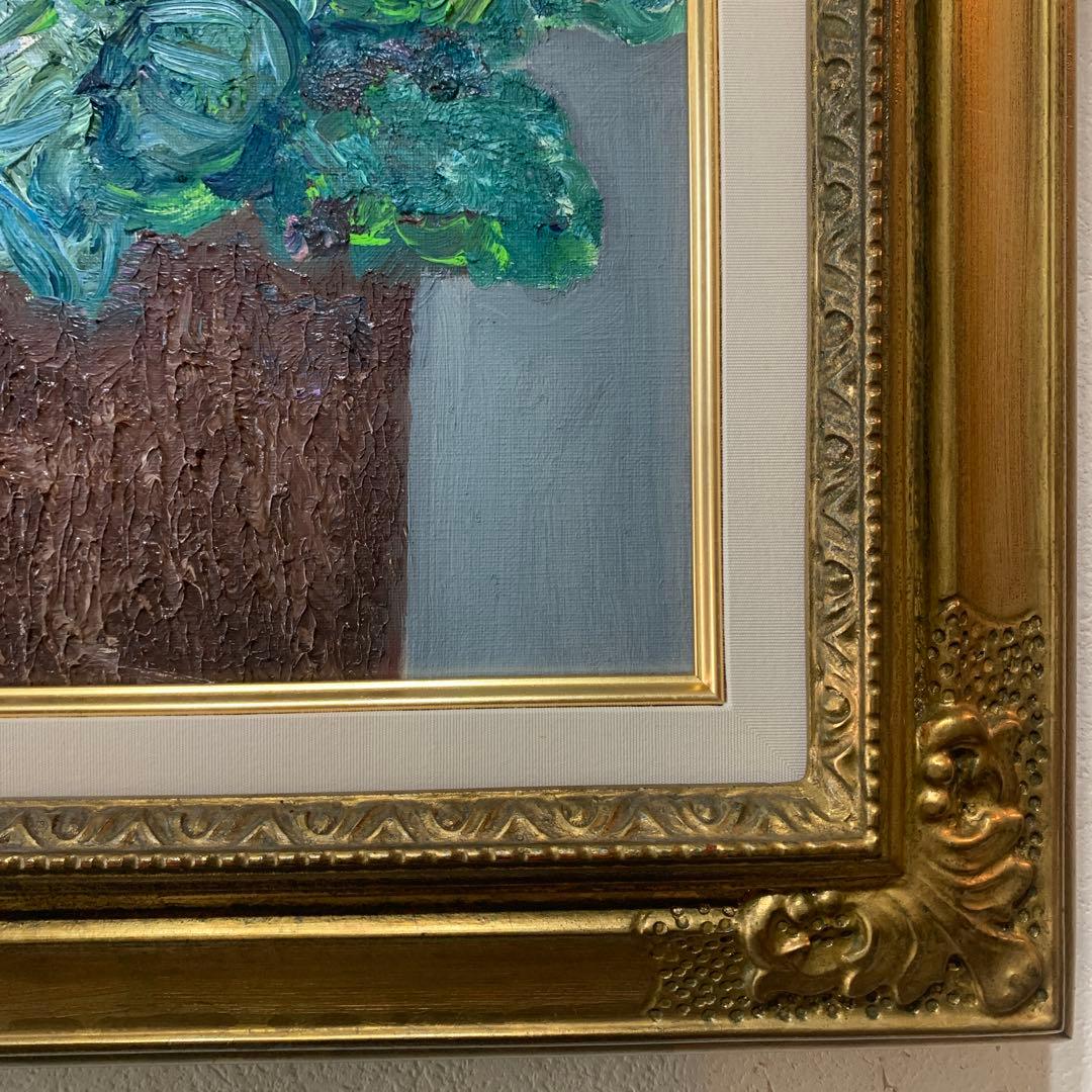 絵画　油彩肉筆画　岸本作『サイネリア』高級額装F4