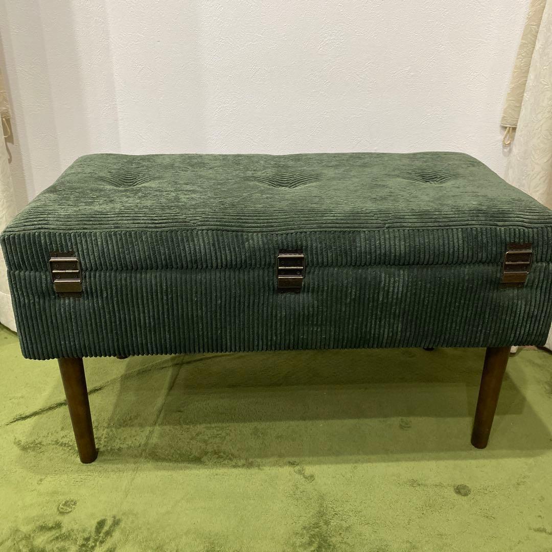 不二貿易 ベンチ トランク型 幅80cm ダークグリーン 収納 ベロア調