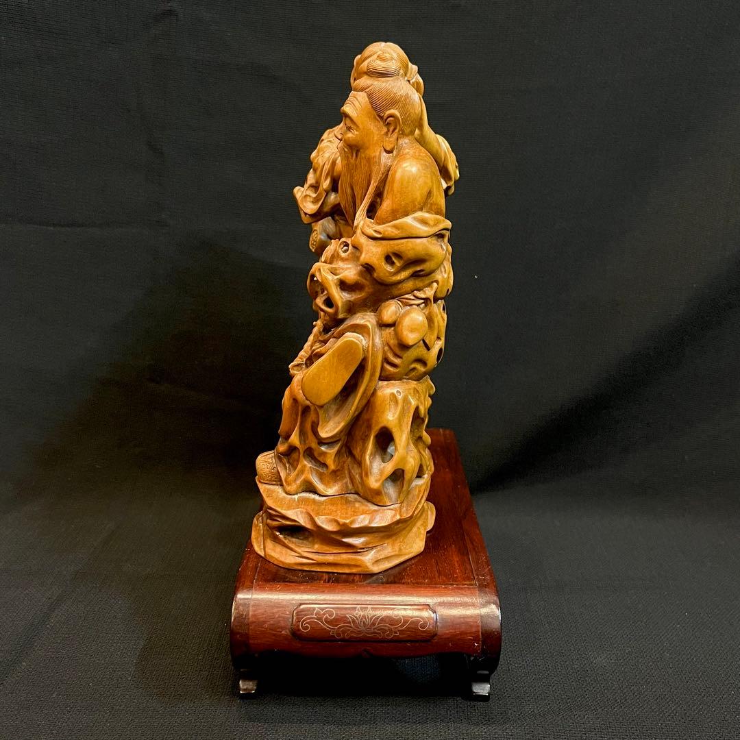 超希少】 中国美術 高級天然木彫刻 木彫り 置物 耳掻き 夫婦 翁 一刀彫