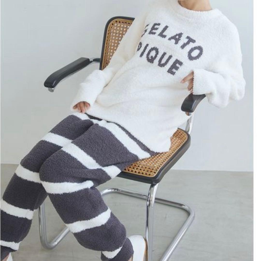 ジェラートピケ パウダーロゴジャガードプルオーバー＆ロングパンツセットアイボリー