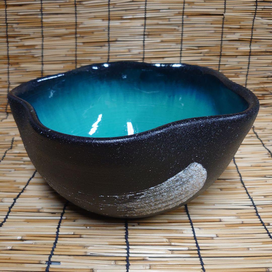 新品 ∅50 特大 陶器 睡蓮鉢 手造り メダカ鉢 難有 ラピスブルー 青LDB