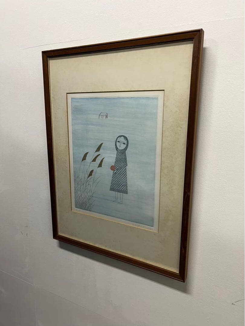 南桂子「少女と馬」カラーエッチング 5/100 額装済 銅 版画 作家 女性
