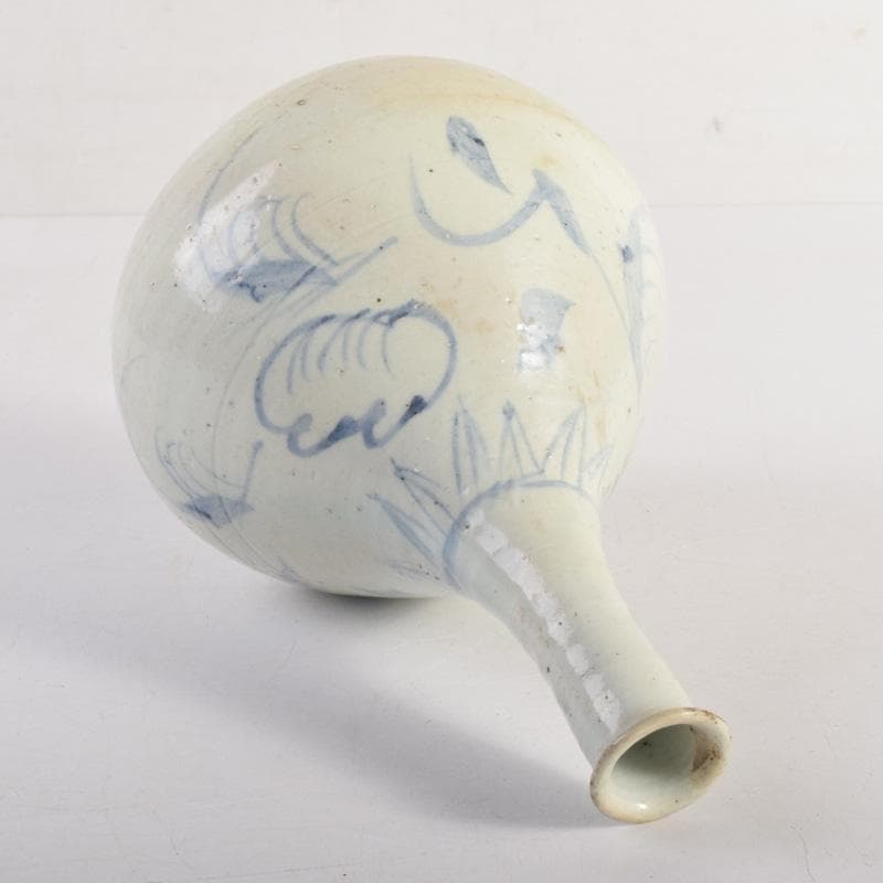 朝鮮美術 李朝 高麗白磁 染付 花草文 細口瓶 花瓶 時代箱付