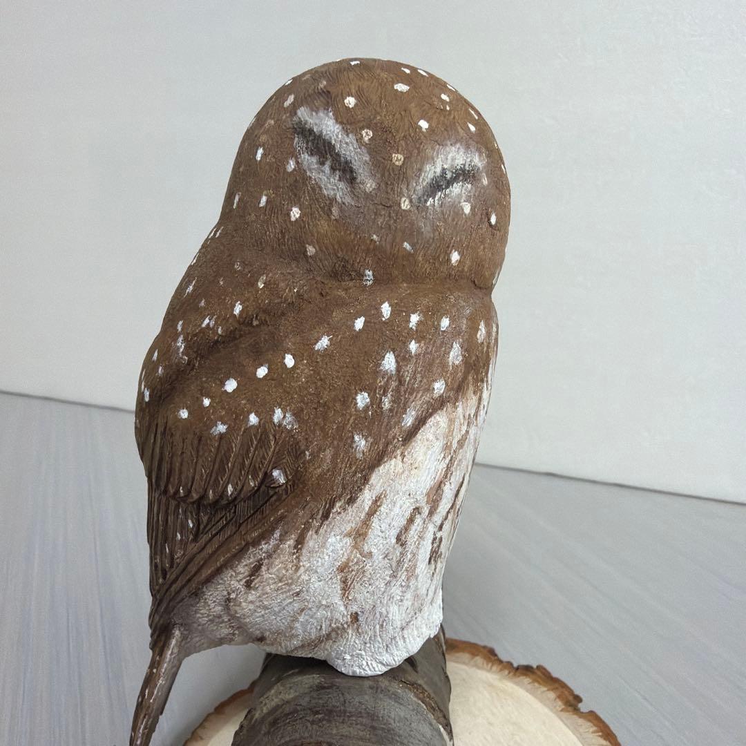 スズメフクロウ バードカービング 木彫りの野鳥 野鳥彫刻