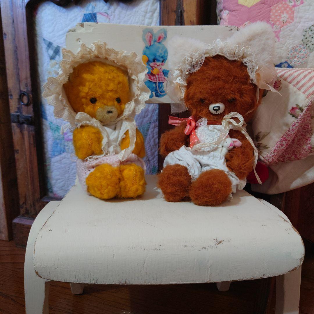 アンティークベア、お鼻なし、DDRちゃん、お洋服付き、左の黄色い子｜2026