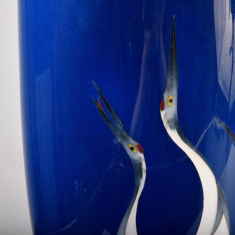 七宝焼 鶴文 花瓶 時代箱付 M R8883B