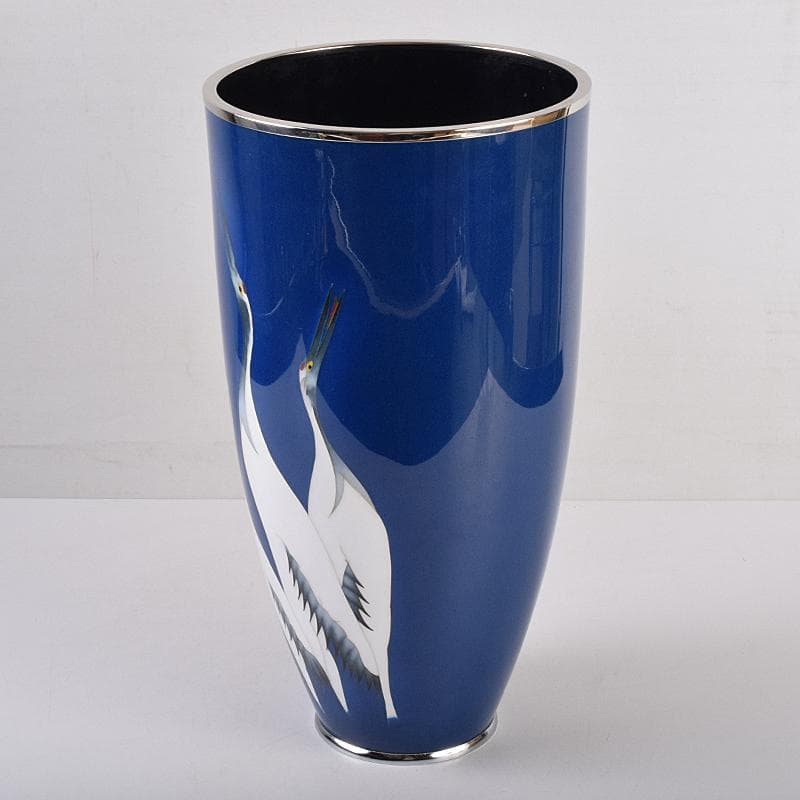 七宝焼 鶴文 花瓶 時代箱付 M R8883B