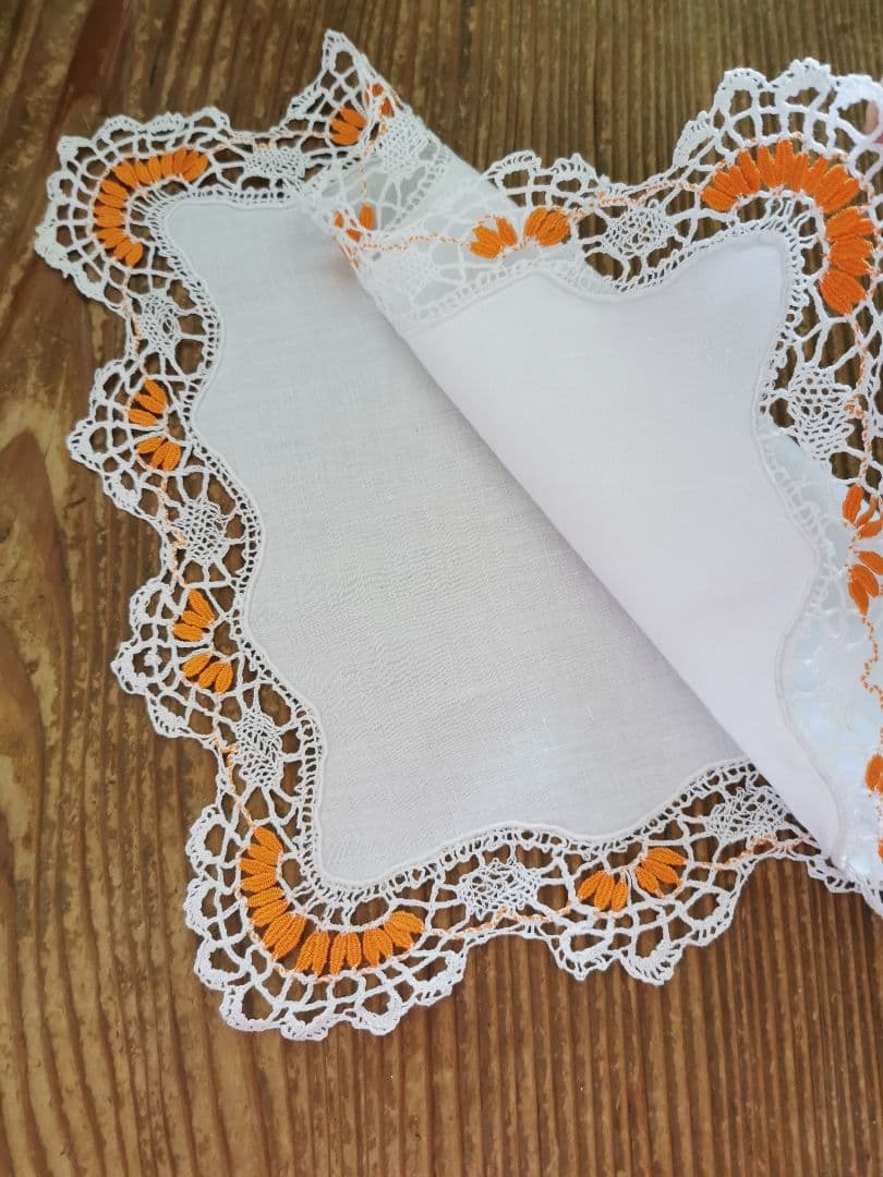 アンティークフランス 透かしレース スカラップフリル装飾 リネン