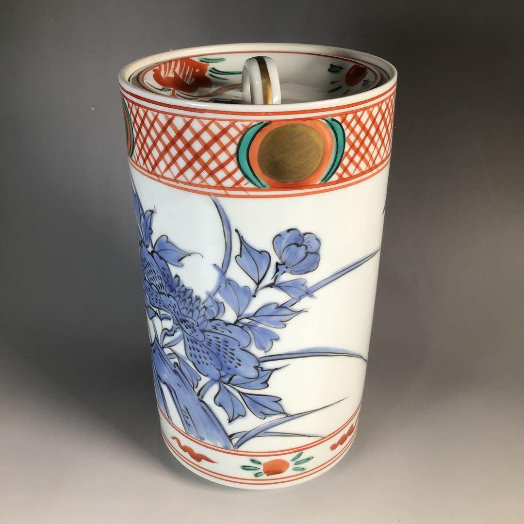 N633 水指 『橋本龍岳造』『赤絵花鳥図』『細水指』 共箱 茶道具