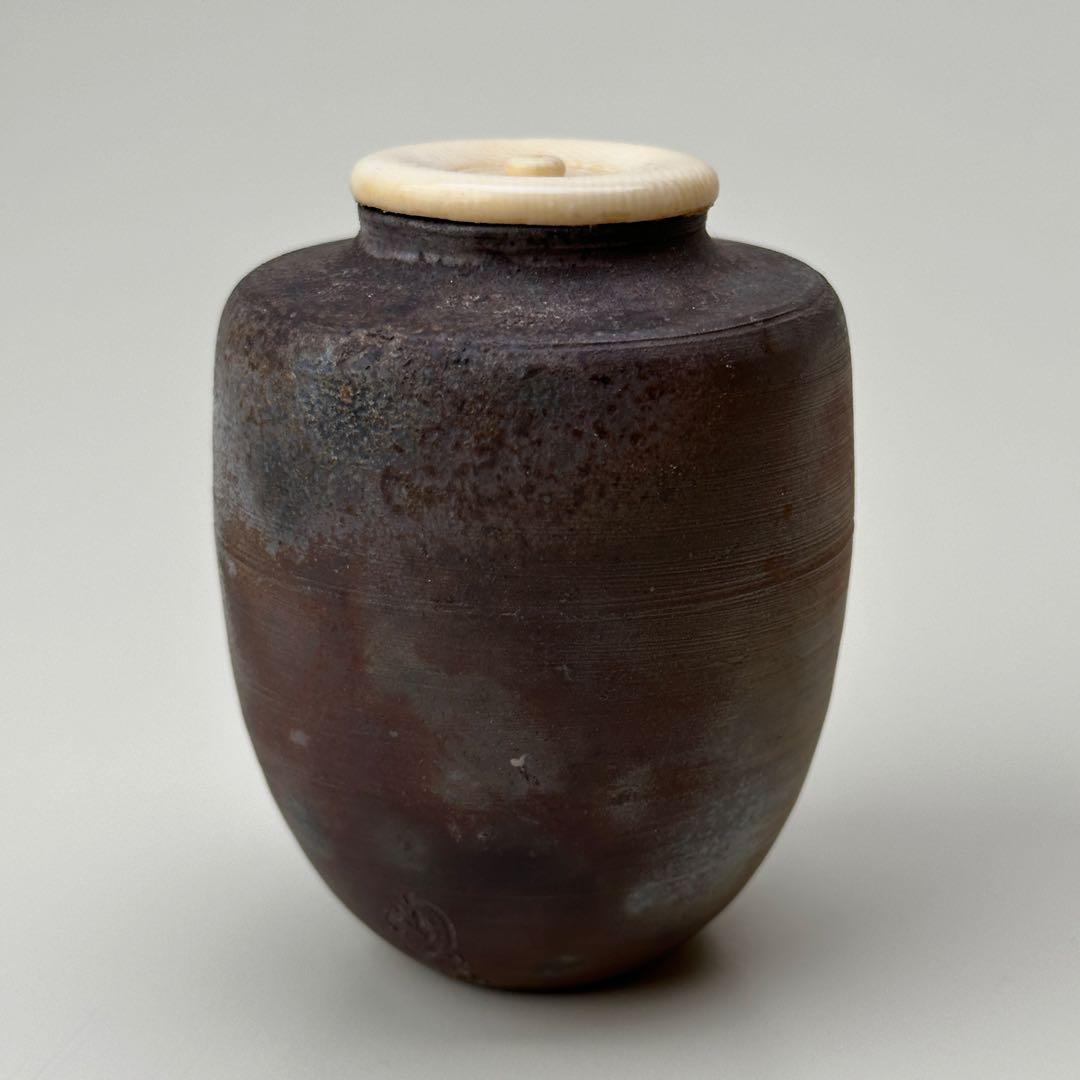 備前焼 茶入 小壺 共箱・仕覆付き 骨董品 アンティーク