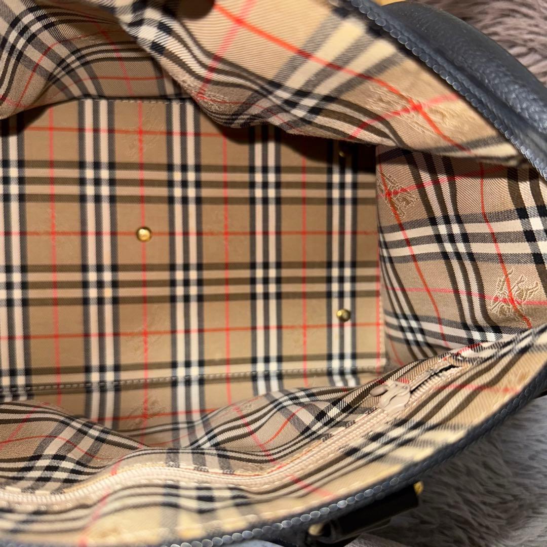 バーバリー ミニボストンバッグ ハンドバッグ ノバチェック レザー シボ革 黒