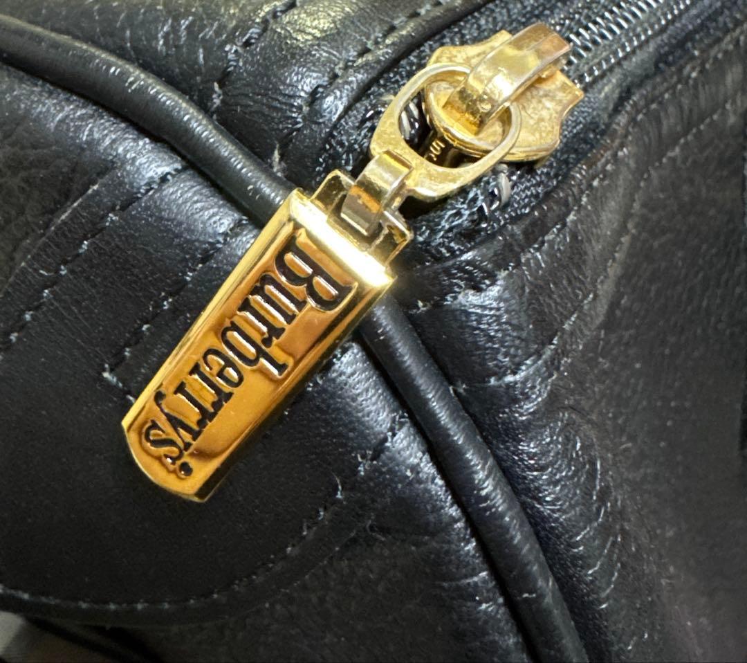 バーバリー ミニボストンバッグ ハンドバッグ ノバチェック レザー シボ革 黒