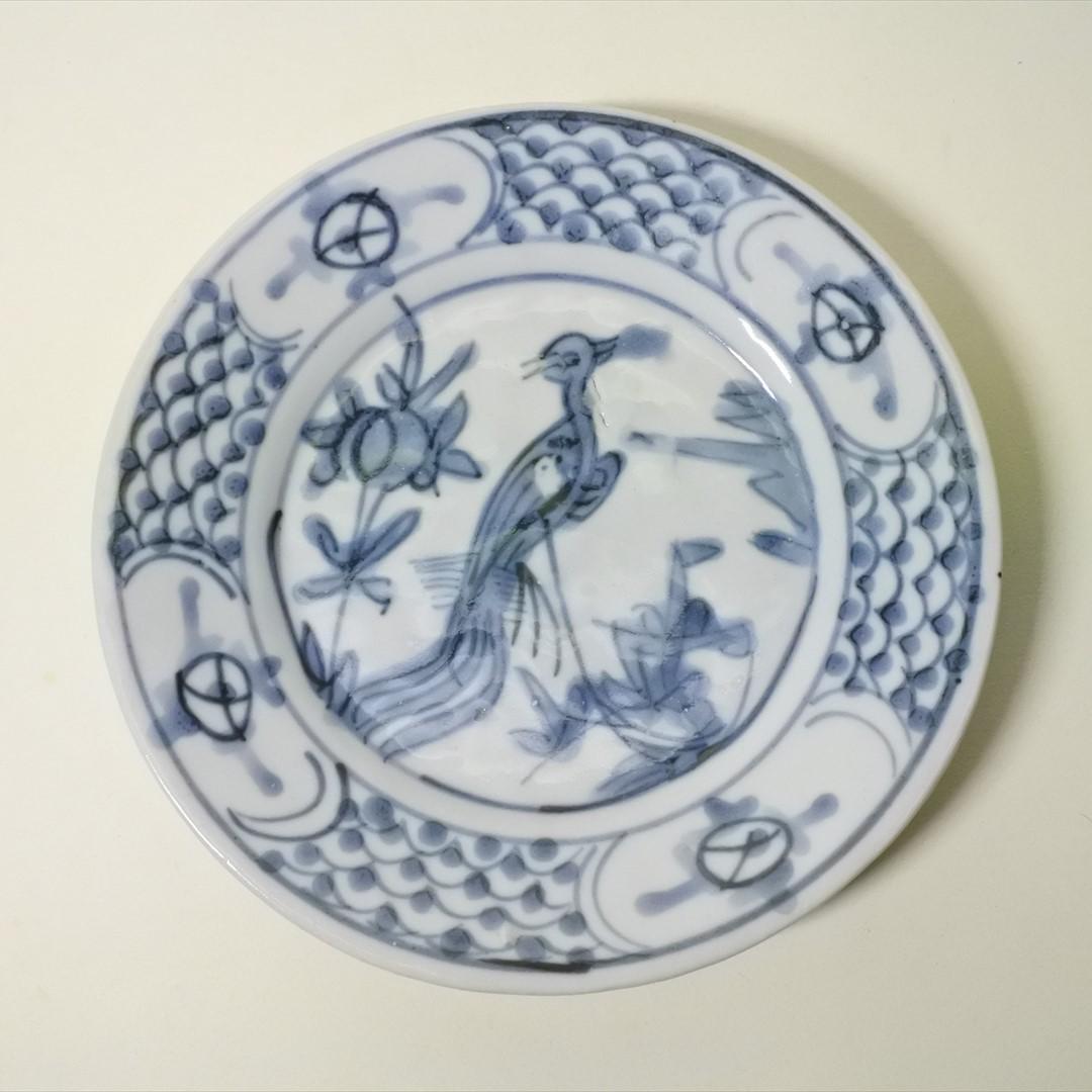 中国 明末清初 呉須 染付 鳥 草花 皿 骨董品 アンティーク