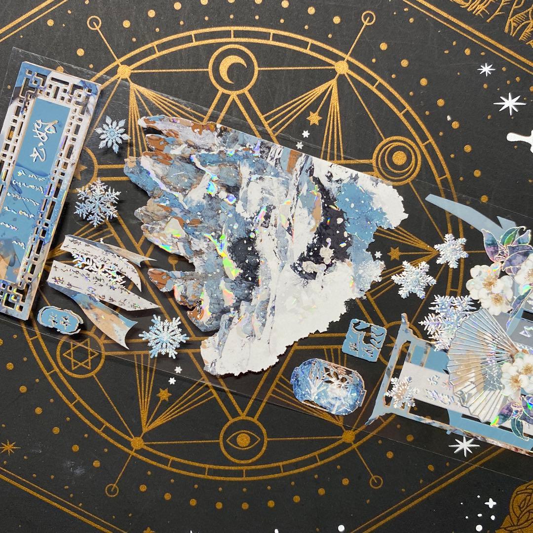 9252】海外 マステ 中古巻 貝殻光マスキングテープ 青い 自然風景 背景