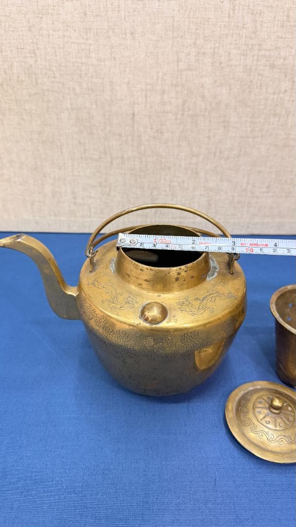 一点物機能する骨董】古銅 煎茶急須 遊戯図彫刻・完全内筒付実用