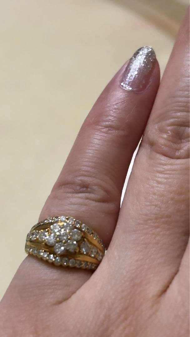 専用♡豪華 1ct フラワーモチーフ K18 天然ダイヤモンド ピンキーリング