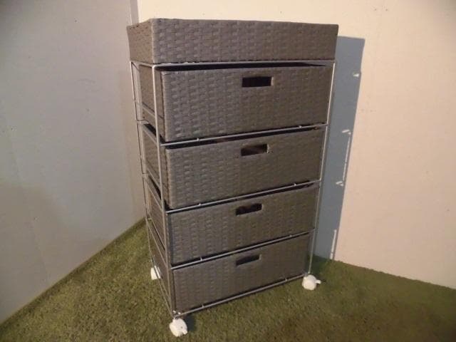 アウトレット【送料無料・新品】ラタン風★サニタリー★ランドリーチェスト【グレー】